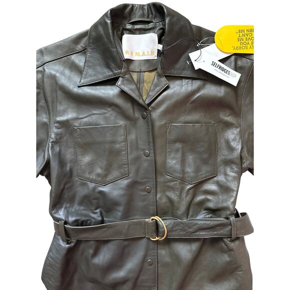 REMAIN by Birger‎ Christensen Puglia Leather Shirt Dress Tarmac Size 12 - Picture 7 of 13